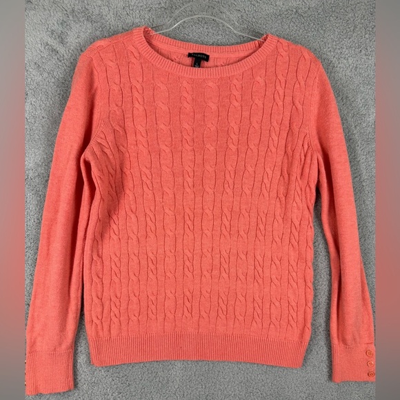 Talbots lambswool blend coral cable knit sweater size large preowned - Picture 3 of 10